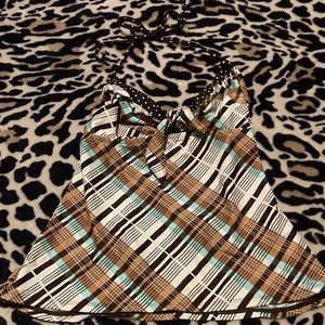 Xhilaration Brown and Blue Swim Top